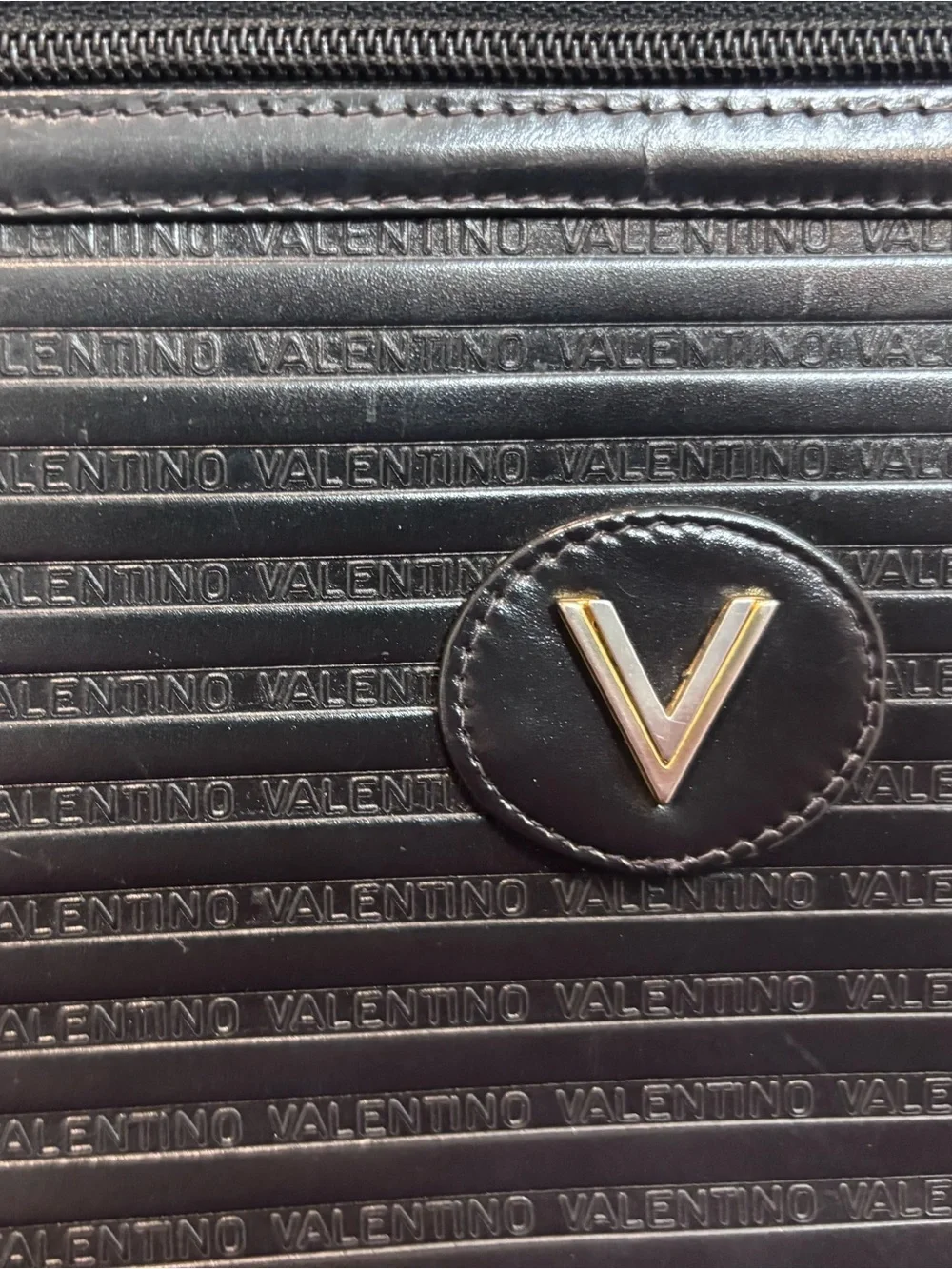 Vintage Mario Valentino Black Leather Embossed V Logo Cosmetic Bag